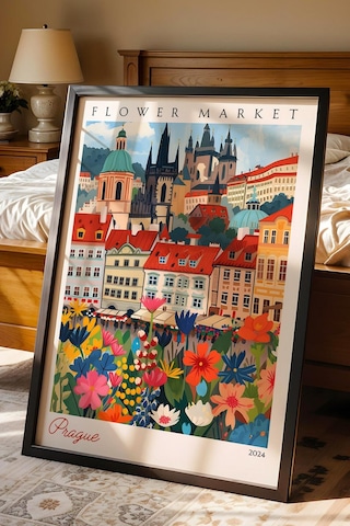 Prag Çekya Çerçeveli Tablo Seyahat Severlere Salon Ve Ofis İçin Estetik Duvar Dekoru Travel Flower Market