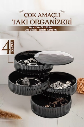 Çok Amaçlı 4 Katlı Takı Düzenleyici Organizer Sd Kart Simkart Vb. Organizer Siyah