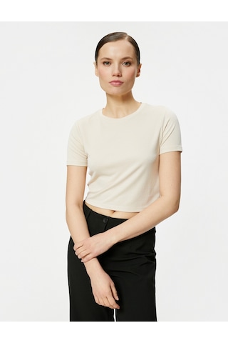 Koton Crop Tişört Kısa Kollu Bisiklet Yaka Modal Karışımlı Bej 4sak50259ek Ekru