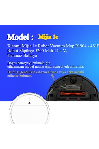 Xiaomi Mijia 1c Robot Vacuum Mop P1904 - 4s1p-mm Robot Süpürge 5200 Mah 14.4 V, Yanmaz Batarya Uyumlu Uzun Ömürlü, Yüksek Performans Pil
