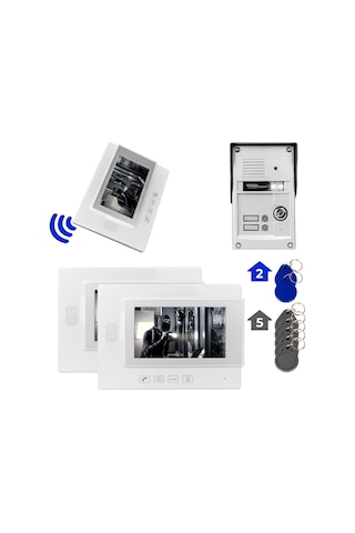 Powermaster Görüntülü Kapı Zili Intercom 2 Dairelik Diafon Kablosuz Gece Görüşlü Şifreli Çipli Kapı Zili İki Daire