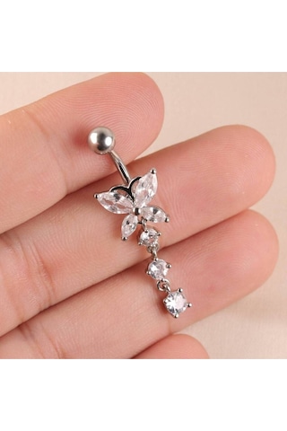 Shopiolog Cerrahi Çelik Kelebek 316 L Göbek Piercing Gümüş