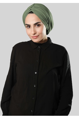Hürrem Bone Yağ Yeşili Drapeli Salaş Tesettür Bone Sandy Büzgülü 2315 36 Yeşil