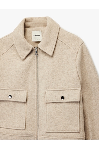 Koton Cepli Uzun Kollu Fermuarlı Crop Kaşe Mont Vizon 6wak20184ew VIZON
