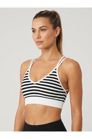 Stormwear Kadın 2'li Fitilli Kumaş Çizgili Büstiyer Crop Top Siyah/mavi Mavi - Siyah