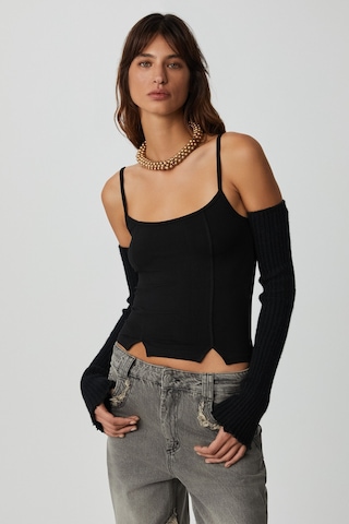 Ethıquet Mıkela Kadın Viskon Askılı Yırtmaçlı Vücüdu Saran Crop Siyah Body