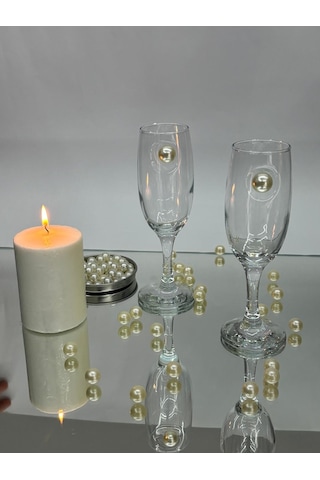 Şampanya Kadehi Klasik İnci Figürlü 2'li Şeffaf