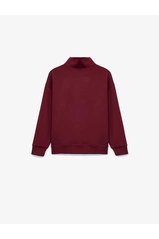 Koton Baskılı Viskon Karışımlı Uzun Kollu Fermuarlı Yaka Sweatshirt Bordo 7wkg10376ak