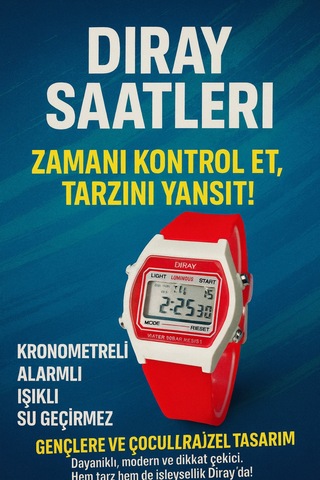 Dıray 30 Metre Suya Dayanaklı Işıklı Alarmlı Kronemetreli Takvimli Çoçuk/genç Saati Kırmızı - 746668533 Siyah