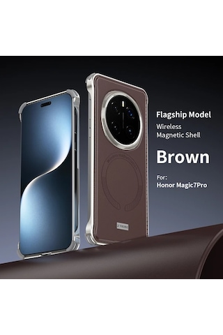 Turcoshop11 Honor Magic 7 Pro Light Brown Şık Manyetik Kılıf Faux Leather Koruma