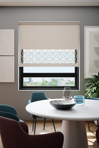 Lazer Kesim Mat Stor Perde, Lazer Kesimli Klasik Serisi, C-111003 Açık Kahverengi Beyaz