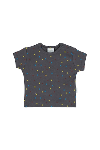 Antebies Organik Antrasit Puantiyeli Gece Işıkları Desenli Kısa Kollu Erkek Erkek Bebek Tshirt Gri