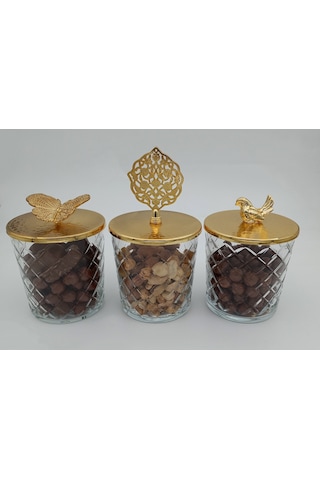 Fidex Home Cam Kapaklı Bardak Şekerlik-lokumluk 3 Lü Gümüş