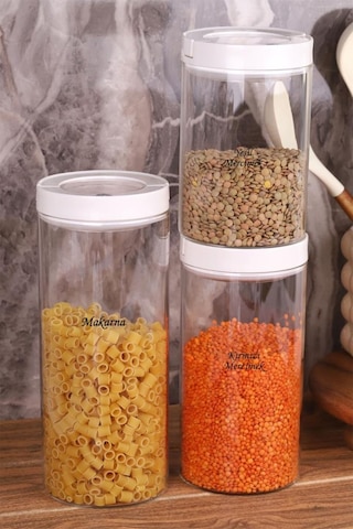 Lengo 3 Lü 850-1200-1600 Ml Mühürlü Vakumlu Borosilikat Cam Erzak Saklama Kavanozu Şeffaf Beyaz