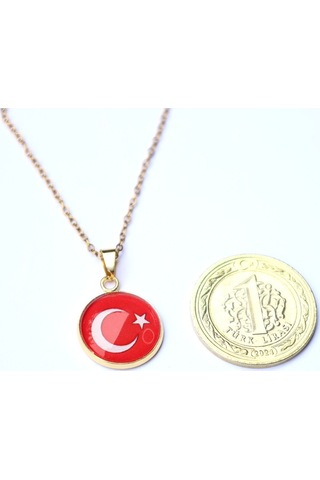 Türkiye Bayrağı Altın Kaplama Paslanmaz Çelik Mini Kolye İnce Zincir
