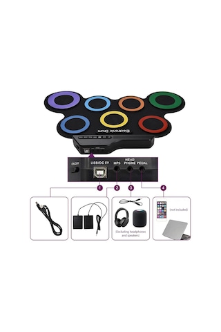 Ayt Magicvoice G3002 Elektronik Bateri Roll Up Davul Matı Kiti 7 Ped Çocuk Müzik Aleti Trampet