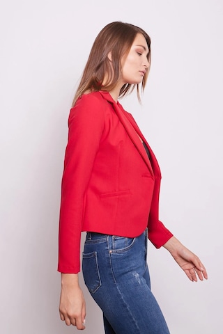 Yakalı Flato Cepli Uzun Kol Pamuklu Kumaş Kısa Blazer Ofis Ceket -kırmızı Kırmızı