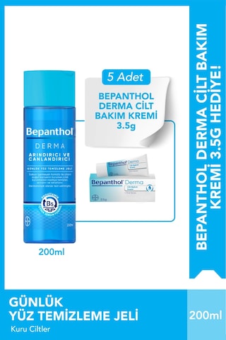 Bepanthol Derma Yüz Temizleme Jeli 200 ML + Cilt Bakım Kremi 5 x 3.5 G