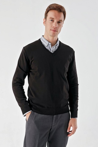 Slimfit V Yaka Düz Basic Model Pamuklu Erkek Uzun Kol Triko Kazak 001