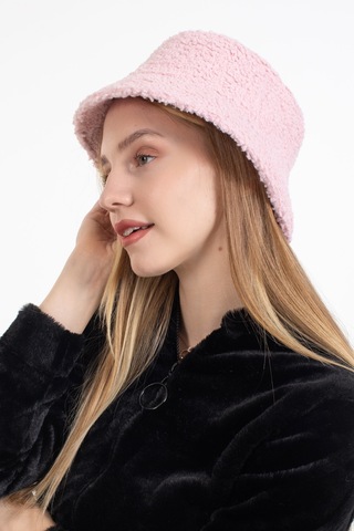 Ladycolor Kadın Kışlık Şapka Kıvırcık Peluş Kumaş Bucket Modeli Pudra Pudra