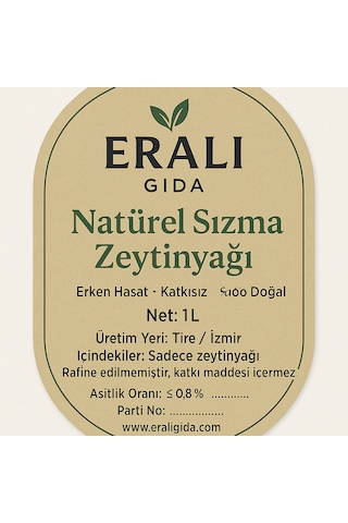 Erali Gıda Naturel Sızma Zeytinyağı 1 L
