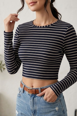 Fit Women Laci Çizgili Yuvarlak Yaka Body 4438-lacivert