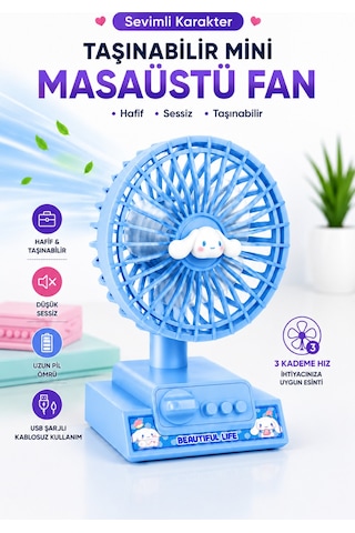 Masaüstü Şarjlı Sevimli Karekter Mini Soğutucu Vantilatör Type-c Şarjlı Masa Üstü Fan Taşınabilir 3 Mod Hız Ayarlı Pervane