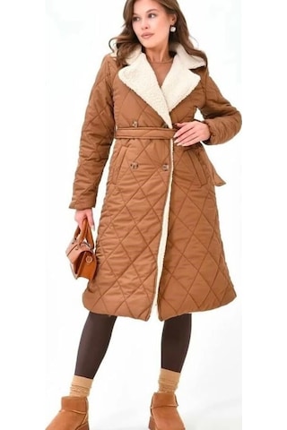 Lovie Moda Kadın Kürk Detaylı Mont Camel