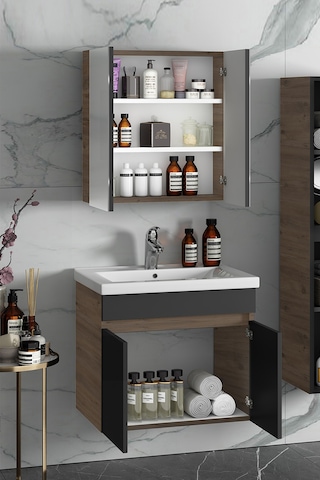 Çiğdem 80 Cm Atlantik Çam-Antrasit Gri Mat Mdf Seramik Lavabolu A Antrasit - Atlantik Çam