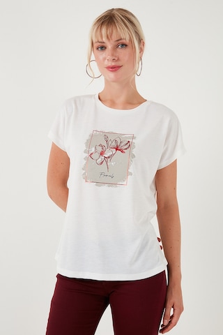 Lela Baskılı Bisiklet Yaka Regular Fit Bayan T Shirt 6671002 Ekru
