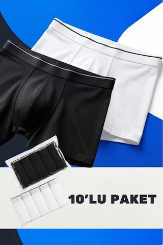 Ecnt Erkek Likralı Pamuklu Boxer Özel Hijyenik Ambalajlı 10'lu Paket Karışık Karışık