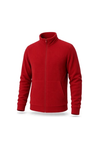 Givoria Erkek Kışlık Fermuarlı Cepli Polar Hırka Outdoor Kırmızı Kırmızı