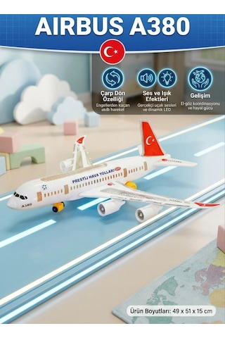 Işıklı Sesli Pilli Hareketli Kolay Kurulumlu Büyük Boy Oyuncak Türk Hava Yolları Uçağı