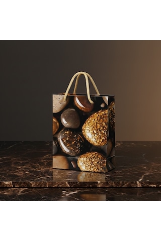 Eczane Hediyelik & Alışveriş Karton Çanta Körüklü Çakıl Taşları 14 x 20 x 8 CM 10 Adet
