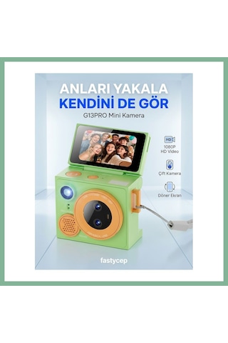 Bşkvirgo Çeşithane G13pro Mini Retro Kamera Hd, Çift Lensli Döndürülebilir Selfie Ekranlı, Taşınabilir Başparmak Vlog Kamerası Yeşil Bsk2026