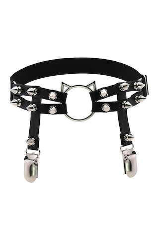 Homyl Kadın Deri Bacak Halkası Jartiyer Kemer Elastik Punk Siyah