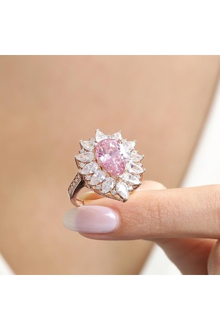 Mia Vento Effective Diamond Londra Tutkusu Rose Renk Pink Taşlı Gümüş Yüzük