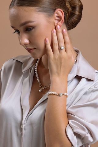 Taşlı Doğal İnci Kolye Bileklik Yüzük Küpe Dörtlü Set - 17