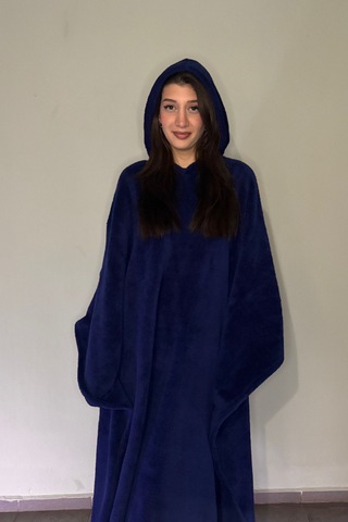 Giyilebilir Hoodie Battaniye Rahat Kalıp Tek Beden Lacivert