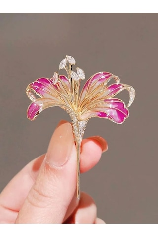 Fashion Jewelry Zambak Çiçekli Broş 359740059 Altın Rengi