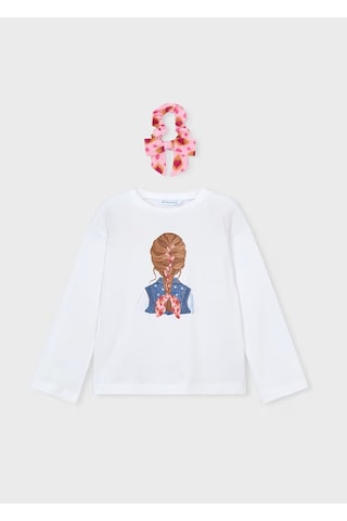 Mayoral Tokalı Uzun Kollu Kız Çocuk T-shirt 3020 Beyaz