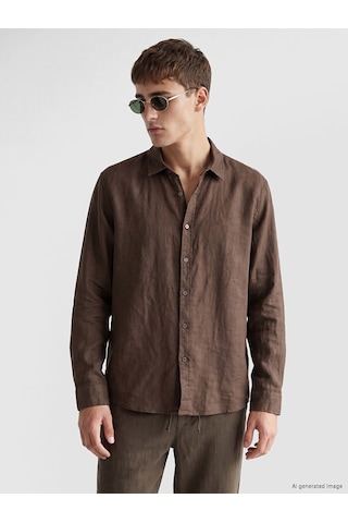 Lcw Vision Kahverengi Regular Fit %100 Keten Erkek Gömlek