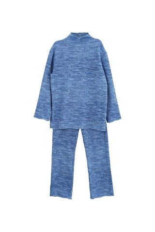 Luess Kız Çocuk Fitilli Esnek Kumaş Balıkcı Yaka Bluz Tayt Takım-Mavi