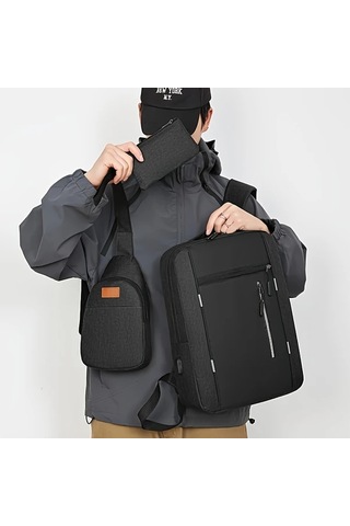 Xuweiwei Mavi 3 Adet Is Seyahat Sirt Cantasi Seti Oxford Kumaş Laptop Cantasi Capraz Askili Canta Ve Cuzdan MAVİ