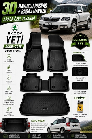 Skoda Yeti 2018 Model Uyumlu 3d Araca Özel Havuzlu Paspas+bagaj Havuzu Birebir Uyum