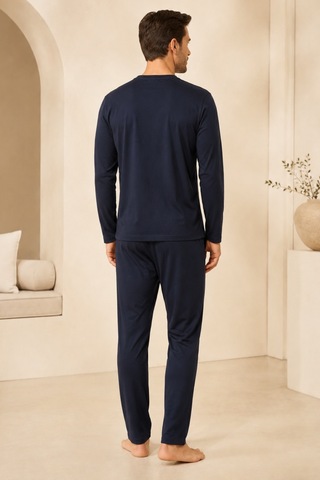 Loule Erkek Lacivert %100 Pamuk Penye Uzun Kollu Pijama Takımı