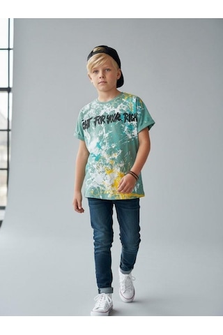 Zekids Erkek Çocuk Pamuklu Geniş Kesim Baskılı T-shirt-16864 YESIL
