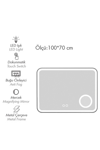 Anemon 100 Cm Mercekli Buğu Önleyici Led Ayna Siyah