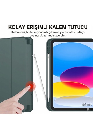 Apple İpad 11.nesil 2025 A16 / 10.nesil 2022 10,9 Inç Uyumlu Kılıf Kalem Tutuculu, Yumuşak Tpu Sırtlı, Üç Katlı Standlı Akıllı Kılıf Kapaklı Kılıf