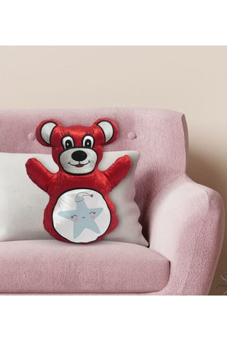 Bk Gift Sevimli Yıldız Tasarımlı Kırmızı Ayıcık Yastık-1
